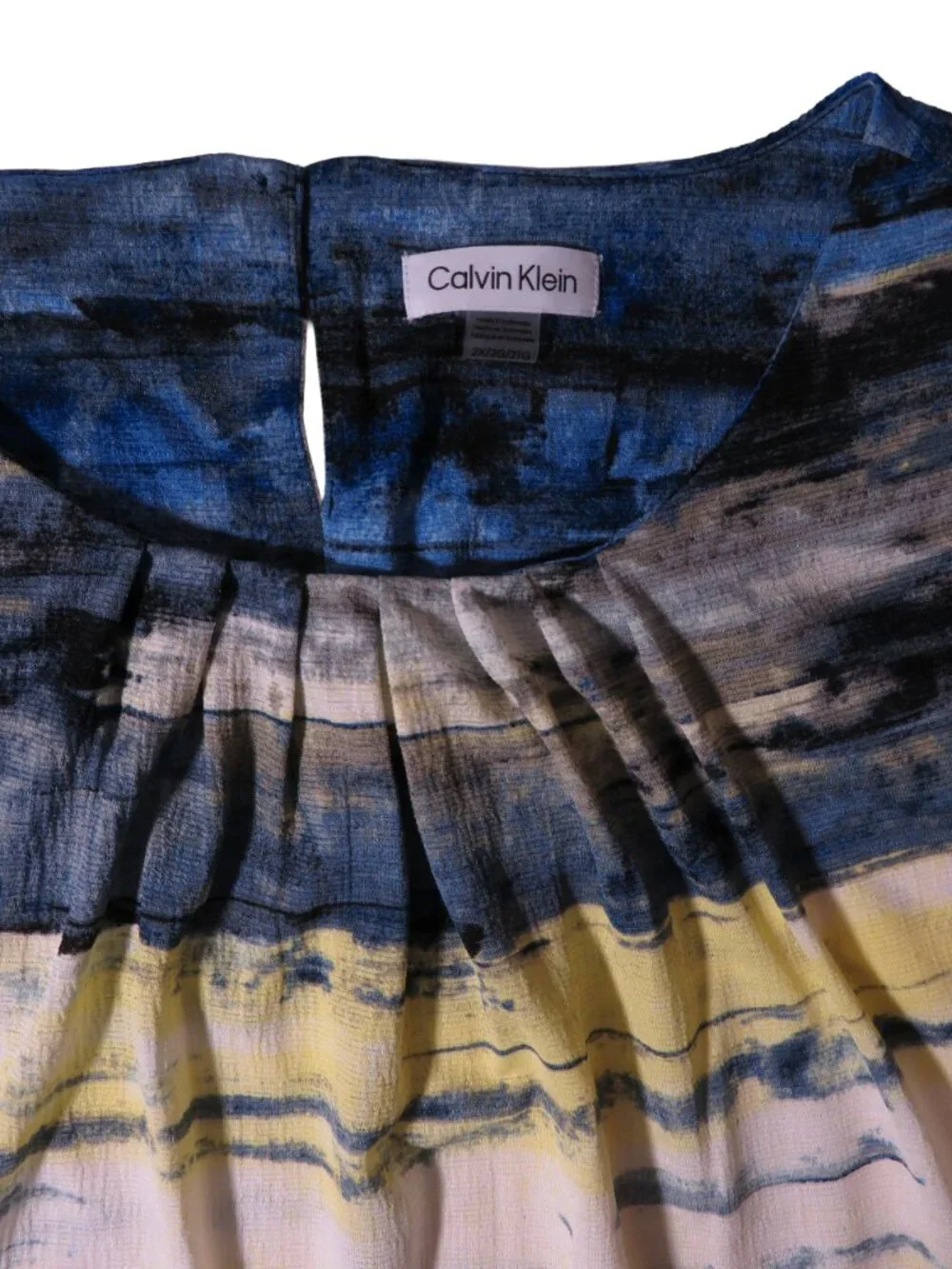 NWT Calvin Klein 2X Plus Abstract Watercolor Blouse Blue Yellow Pleated Tank Top - Picture 2 of 8